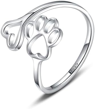 Handcrafted Paw Print Heart Sterling Silver Adjustable Ring
