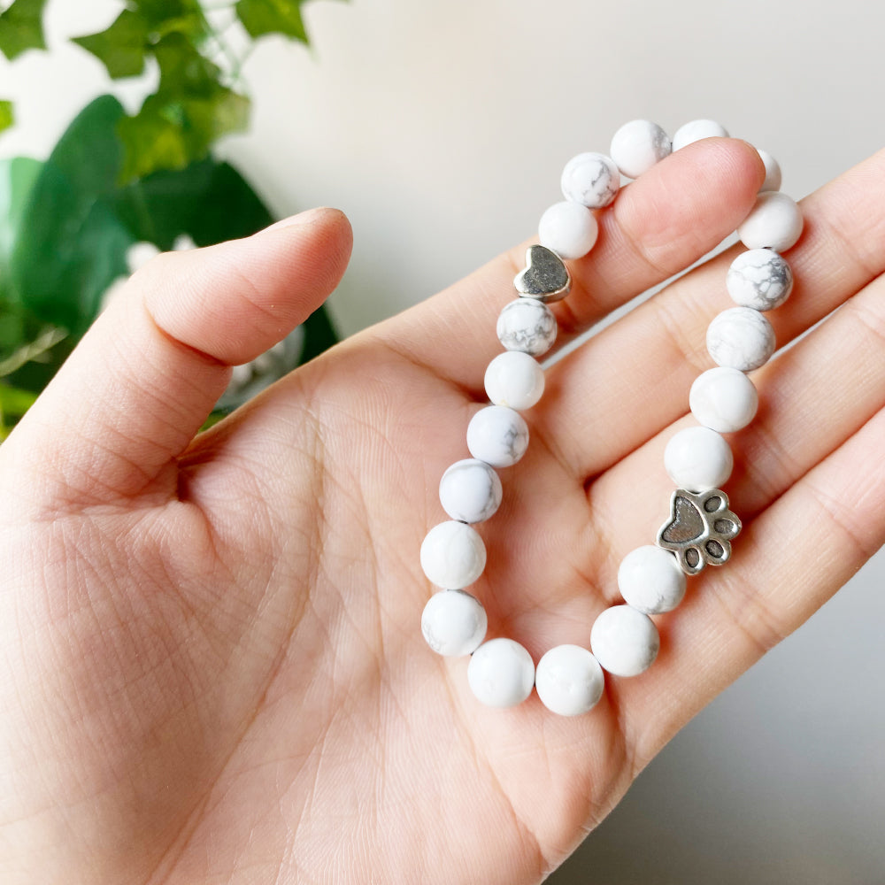 Handcrafted Paw Natural Stone Bracelet with Heart Charm