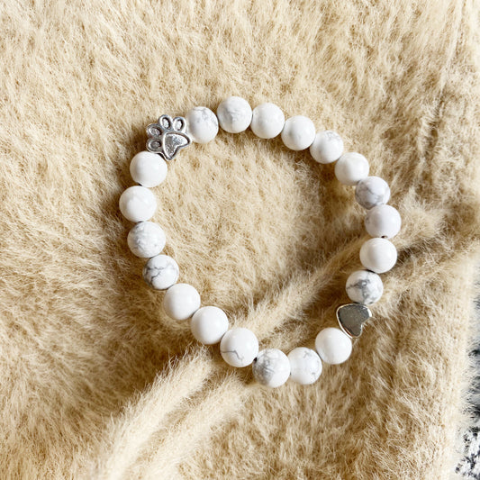 Handcrafted Paw Natural Stone Bracelet with Heart Charm