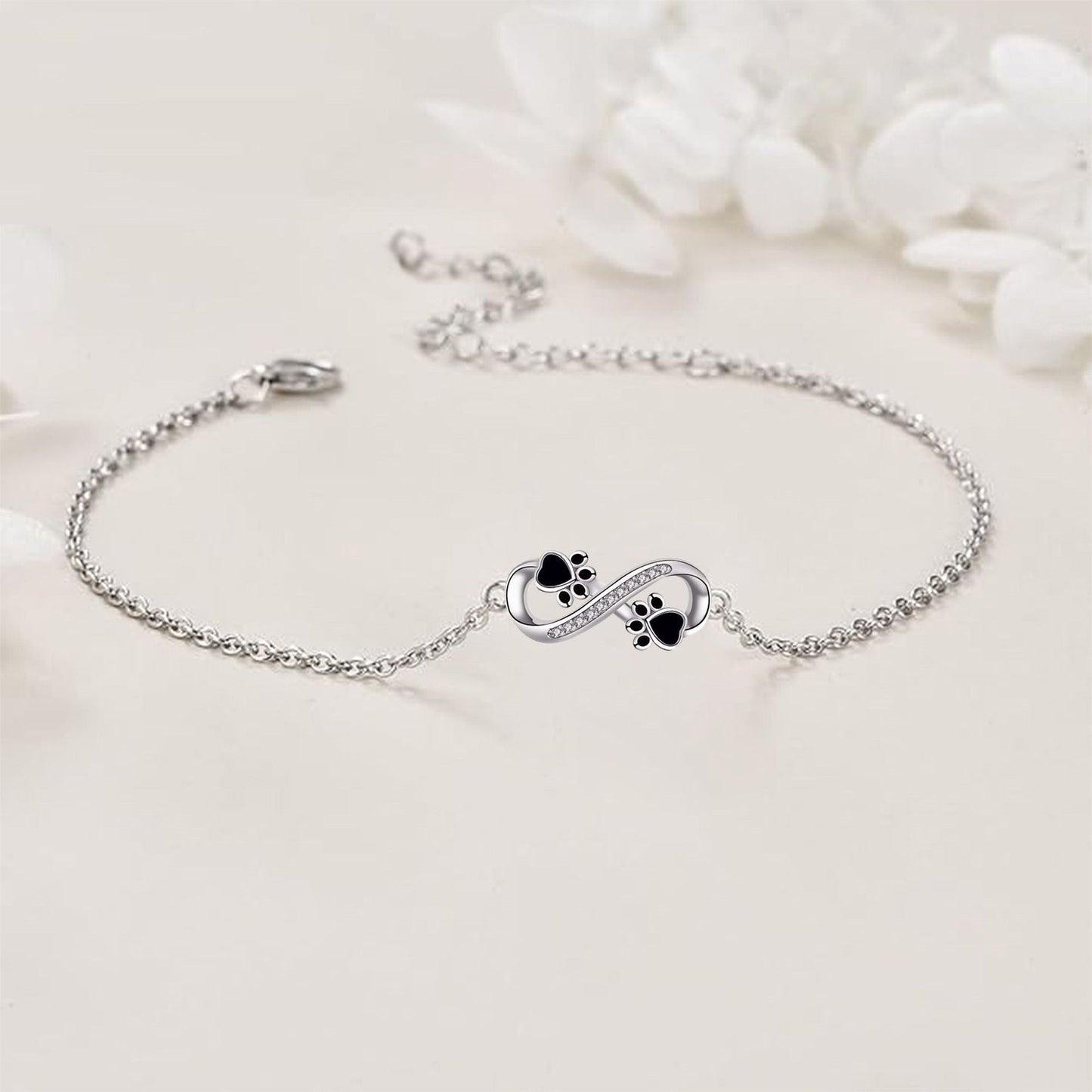 Infinity Symbol Bracelet with Paw Print Charm & Zirconia