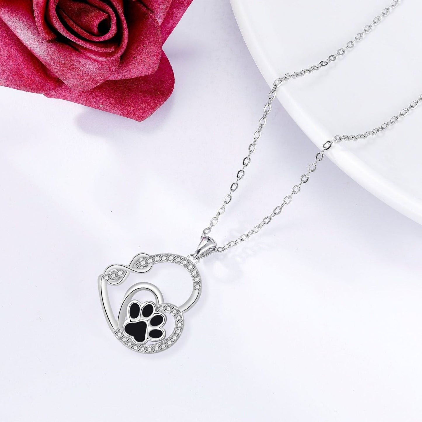 Infinite Double Love Paw Print Pendant Necklace
