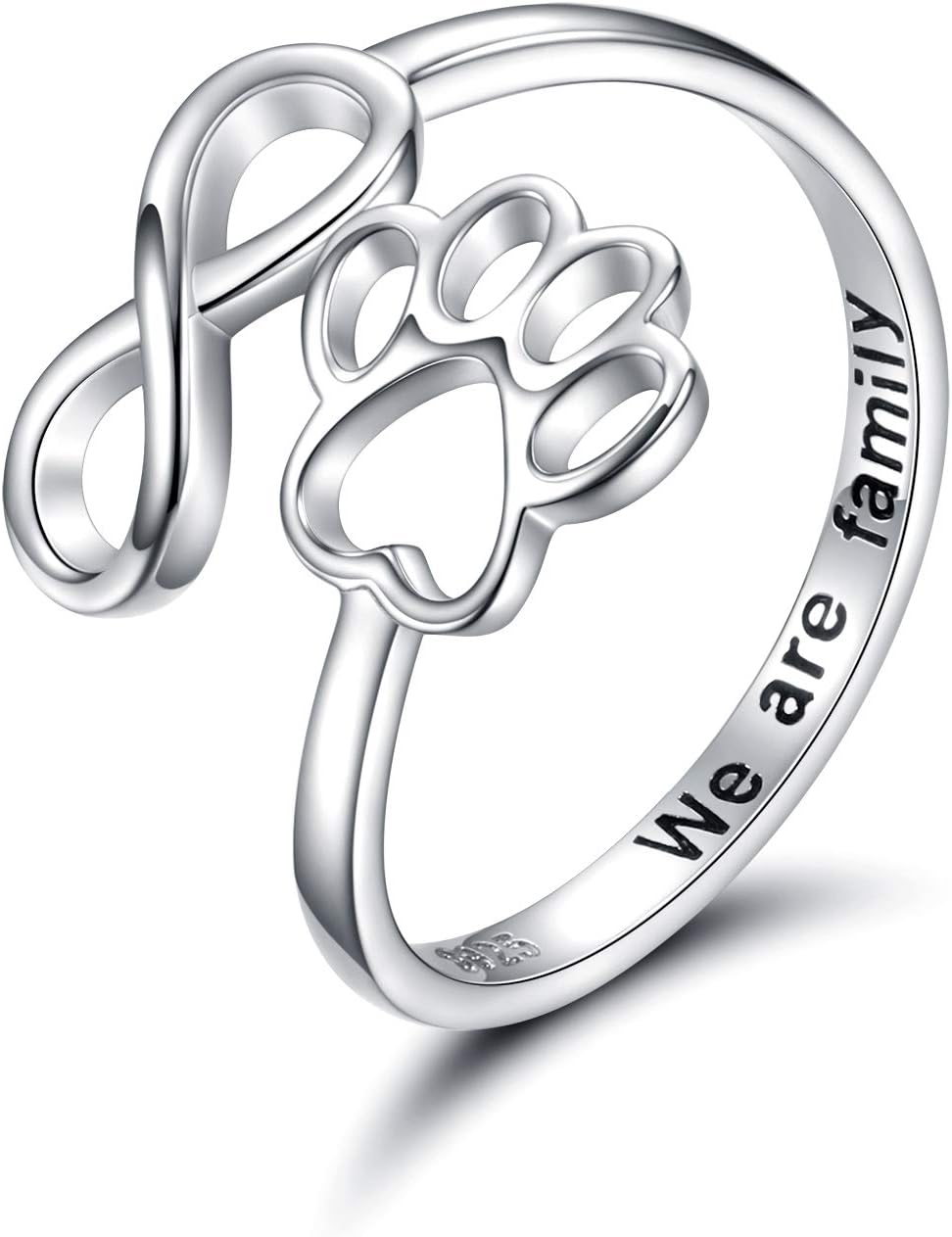Handcrafted Paw Print Heart Sterling Silver Adjustable Ring