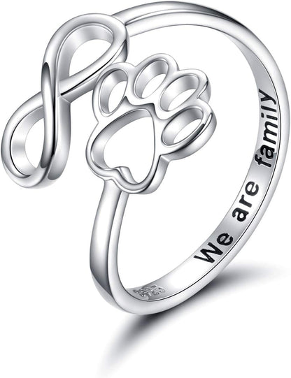 Handcrafted Paw Print Heart Sterling Silver Adjustable Ring