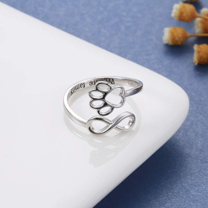 Handcrafted Paw Print Heart Sterling Silver Adjustable Ring
