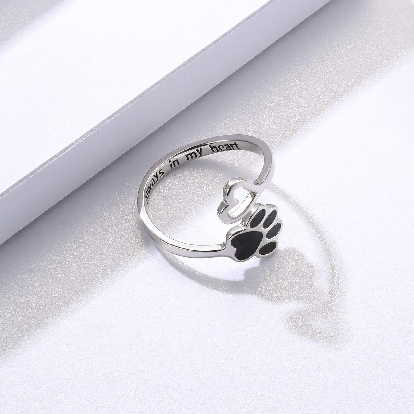 Handcrafted Paw Print Heart Sterling Silver Adjustable Ring