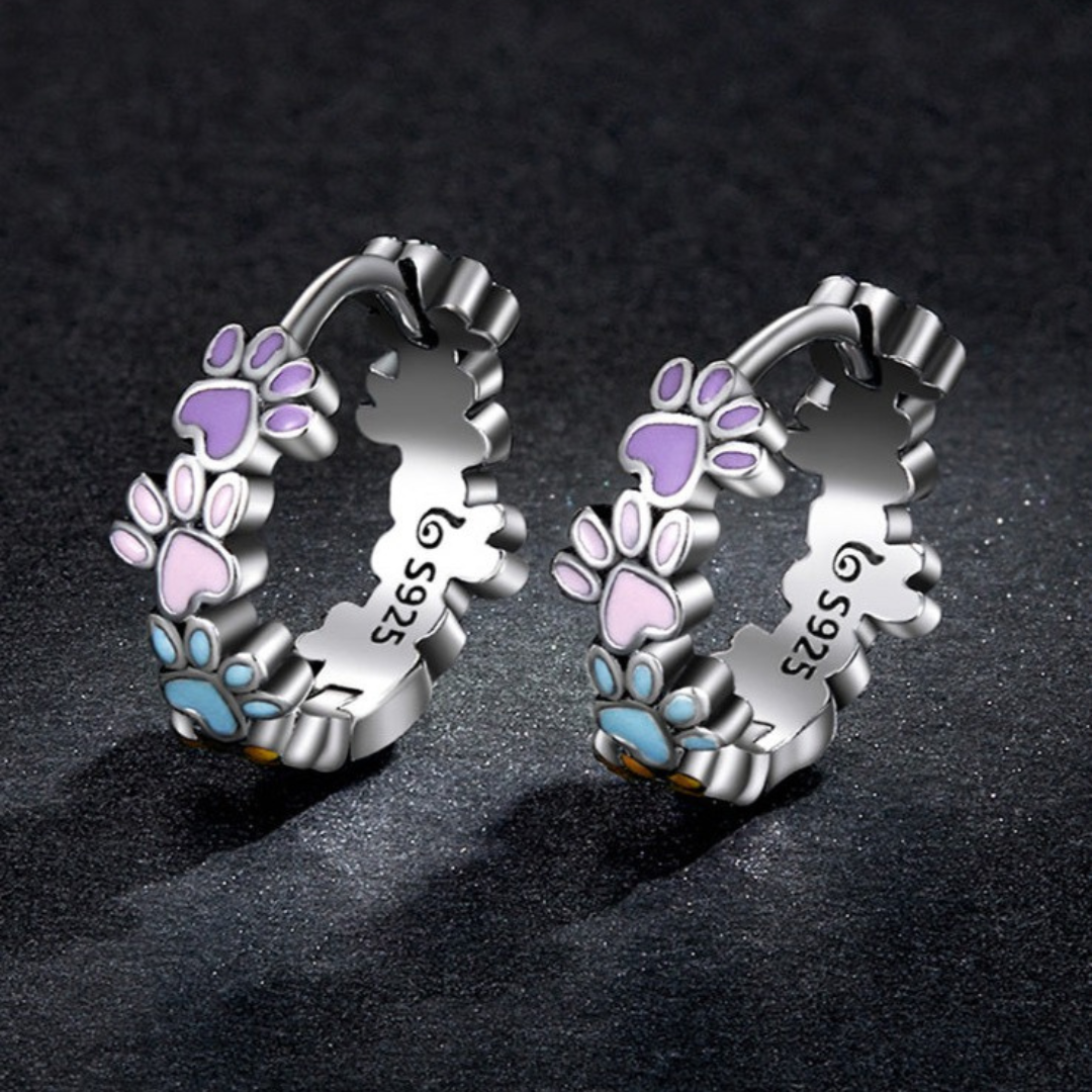 Colorful Paws Hoop Earrings made of Sterling Silver