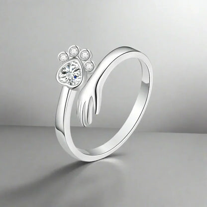 Adjustable Paw Ring Made of Sterling Silver – Hand-in-Paw Design