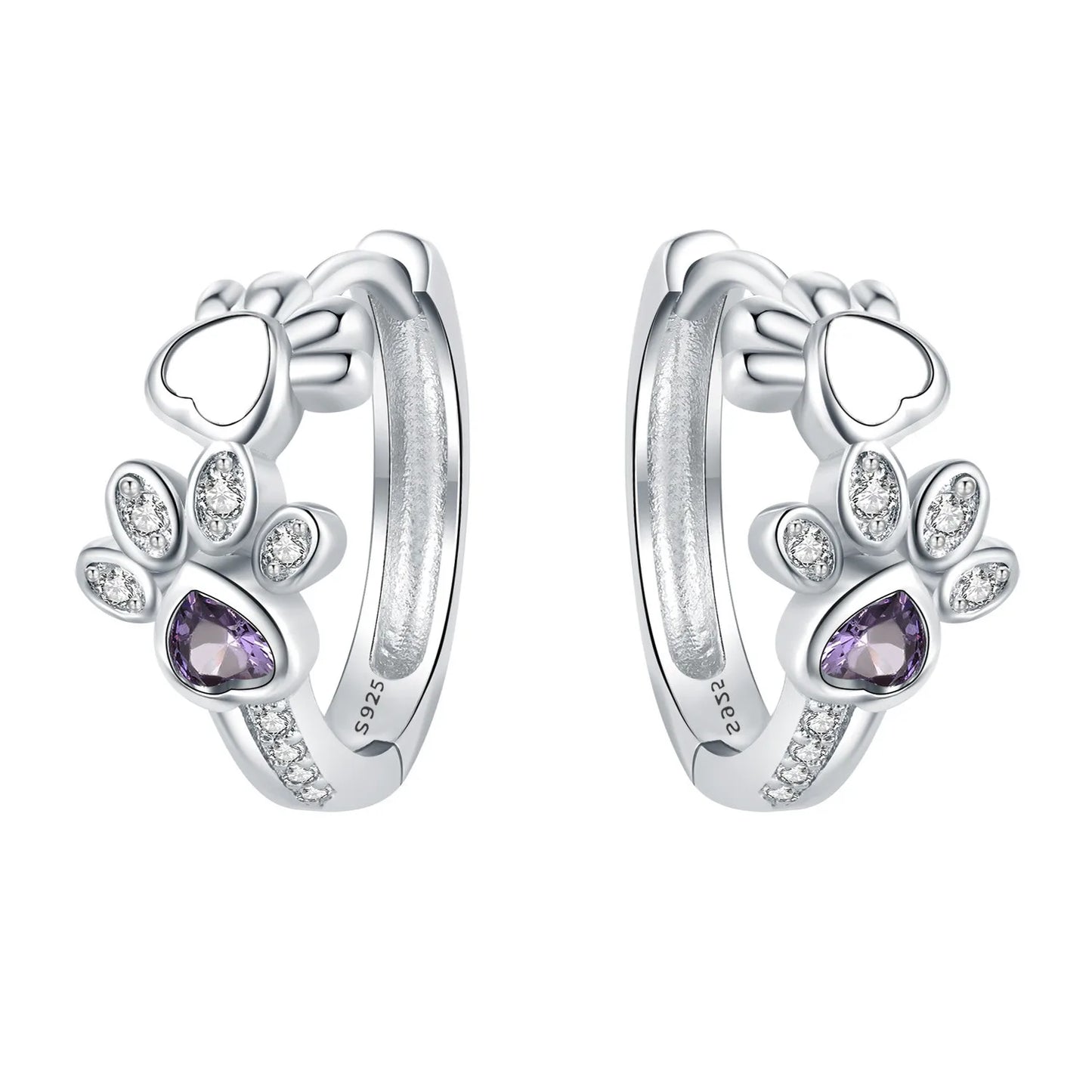 Paw Hoop Earrings made of Sterling Silver – Zirconia & Heartstone Jewelry for Women