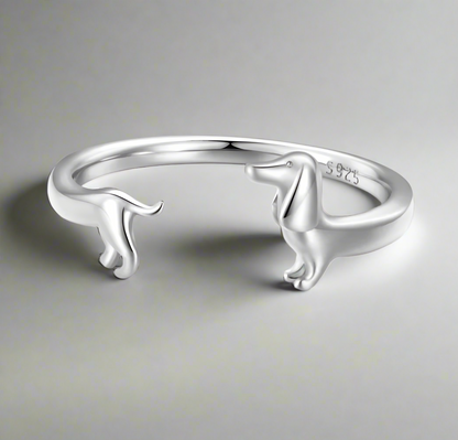 Adjustable Dachshund Ring made of Silver