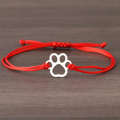 Adjustable Paw Bracelet with Black & Red Cord