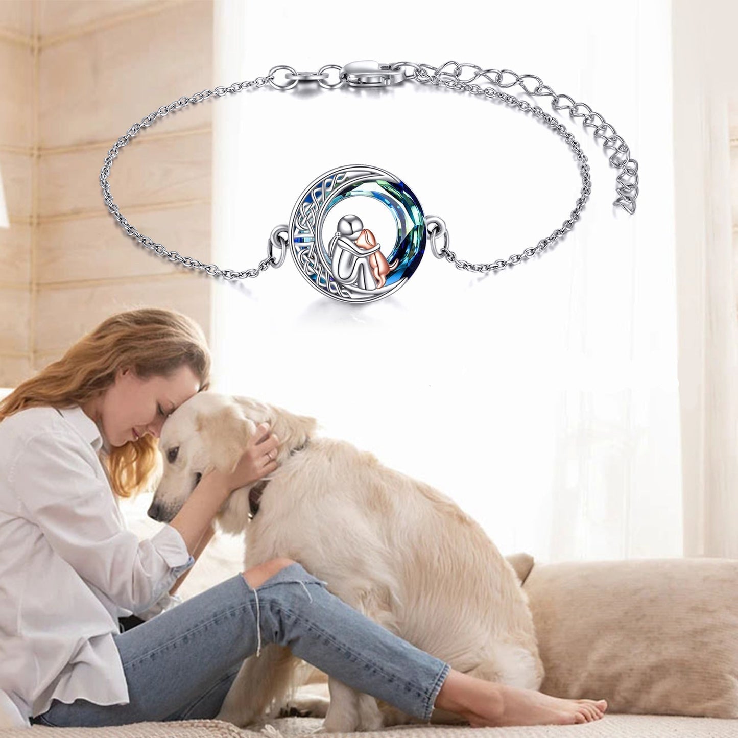 Adjustable Lucky Bracelet made of Sterling Silver with Dog Motif