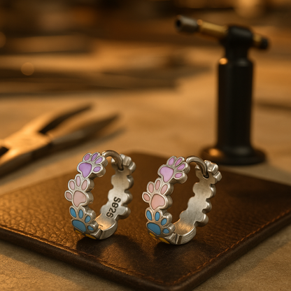 Colorful Paws Hoop Earrings made of Sterling Silver