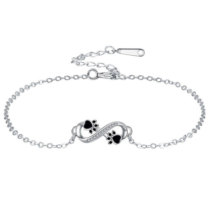 Infinity Symbol Bracelet with Paw Print Charm & Zirconia